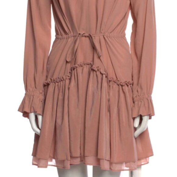 NWT AllSaints Alia Ruffle Silk Nude Pink Neutrals Mini Dress M $248 - Picture 6 of 8
